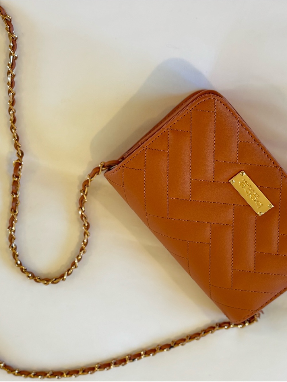 BeBe Los Angeles Quilted Rose Pink Faux Leather Crossbody Bag with Gold Accents